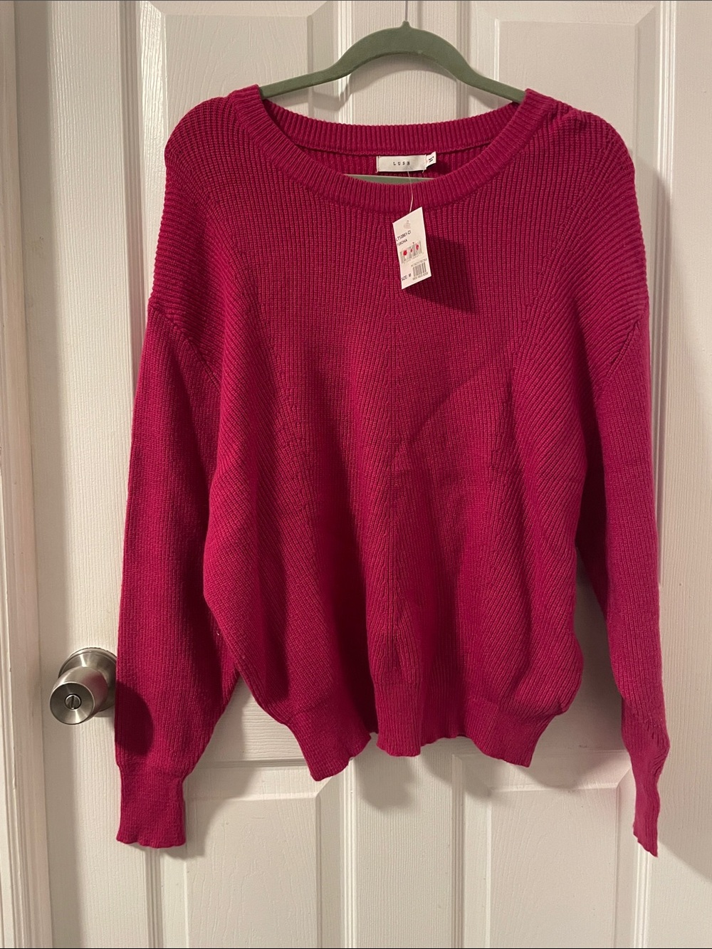 A New Day Women's Fuchsia Ribbed Crewneck Sweater
